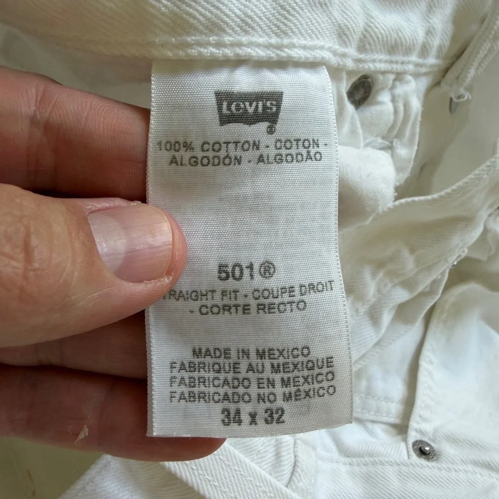 Y2K Levis 501 Original Fit White Denim Jeans 34x32 Fits 33.5x30.5 Button Fly